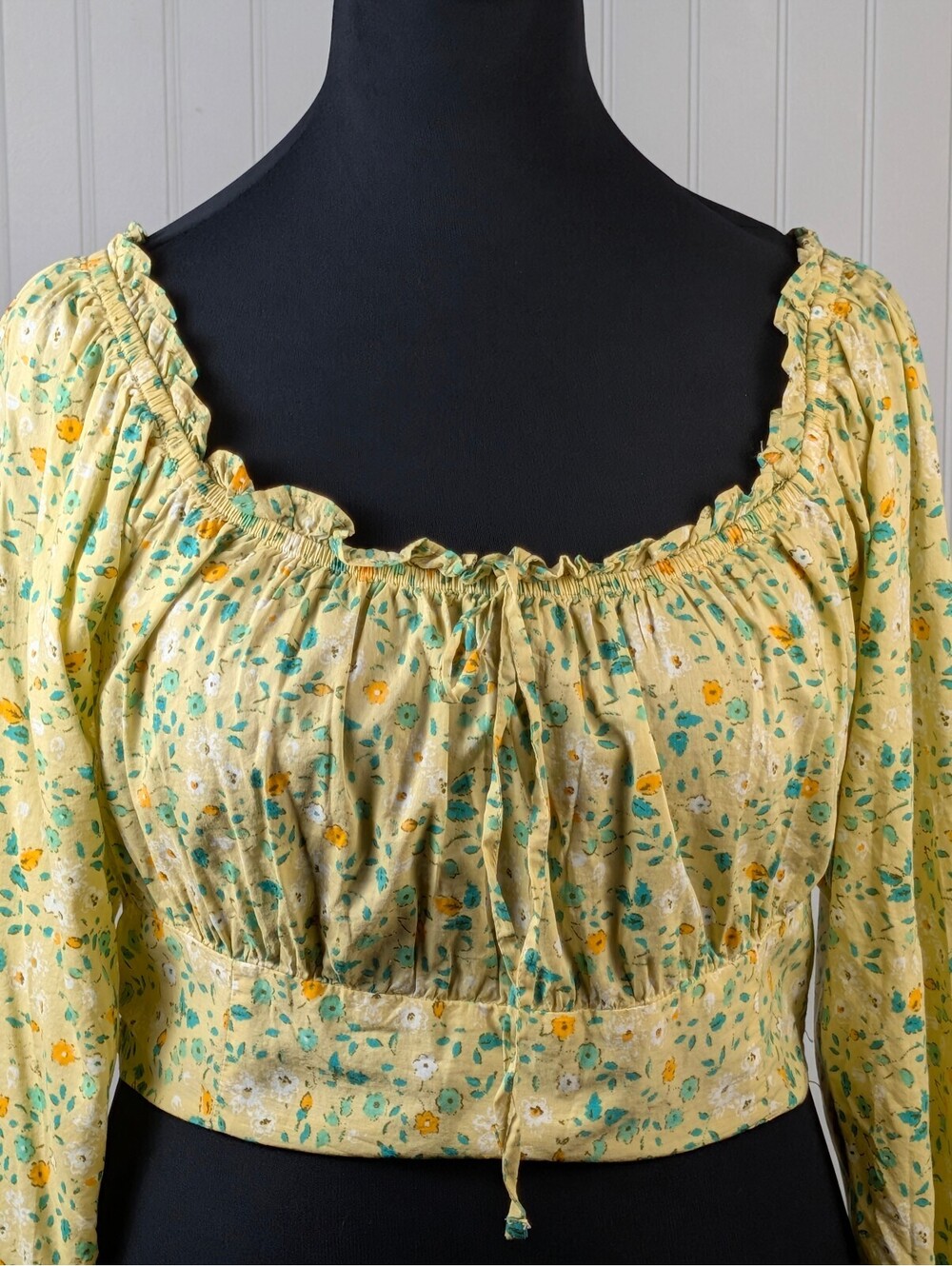 Aeropostale Yellow Floral Long Sleeve Crop Top Blouse